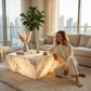 Natural Marble Square Coffee Table - Modern Luxury with Dimmable LED Glow