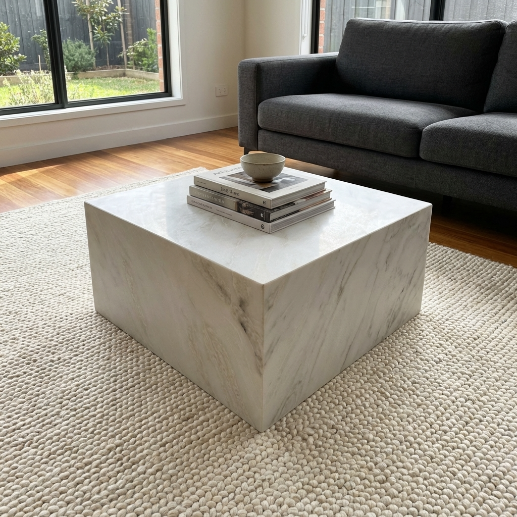 Natural Marble Square Coffee Table - Modern Luxury with Dimmable LED Glow