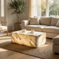 Natural Marble Rectangular Coffee Table - Modern Luxury with Dimmable LED Glow