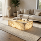 Natural Marble Rectangular Coffee Table - Modern Luxury with Dimmable LED Glow
