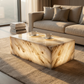 Natural Marble Rectangular Coffee Table - Modern Luxury with Dimmable LED Glow