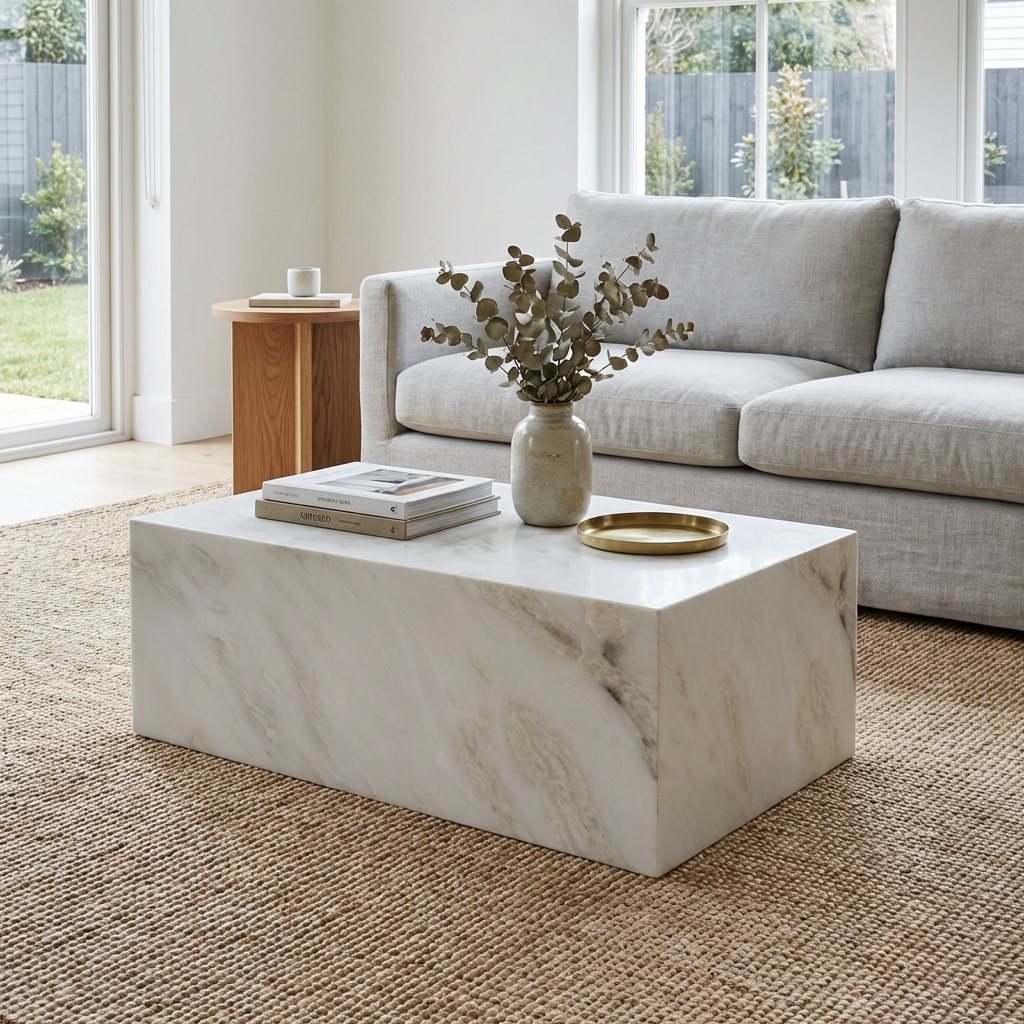 Natural Marble Rectangular Coffee Table - Modern Luxury with Dimmable LED Glow