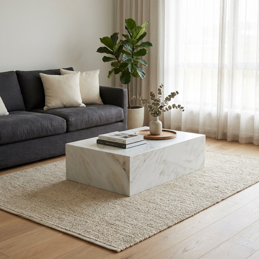 Natural Marble Rectangular Coffee Table - Modern Luxury with Dimmable LED Glow