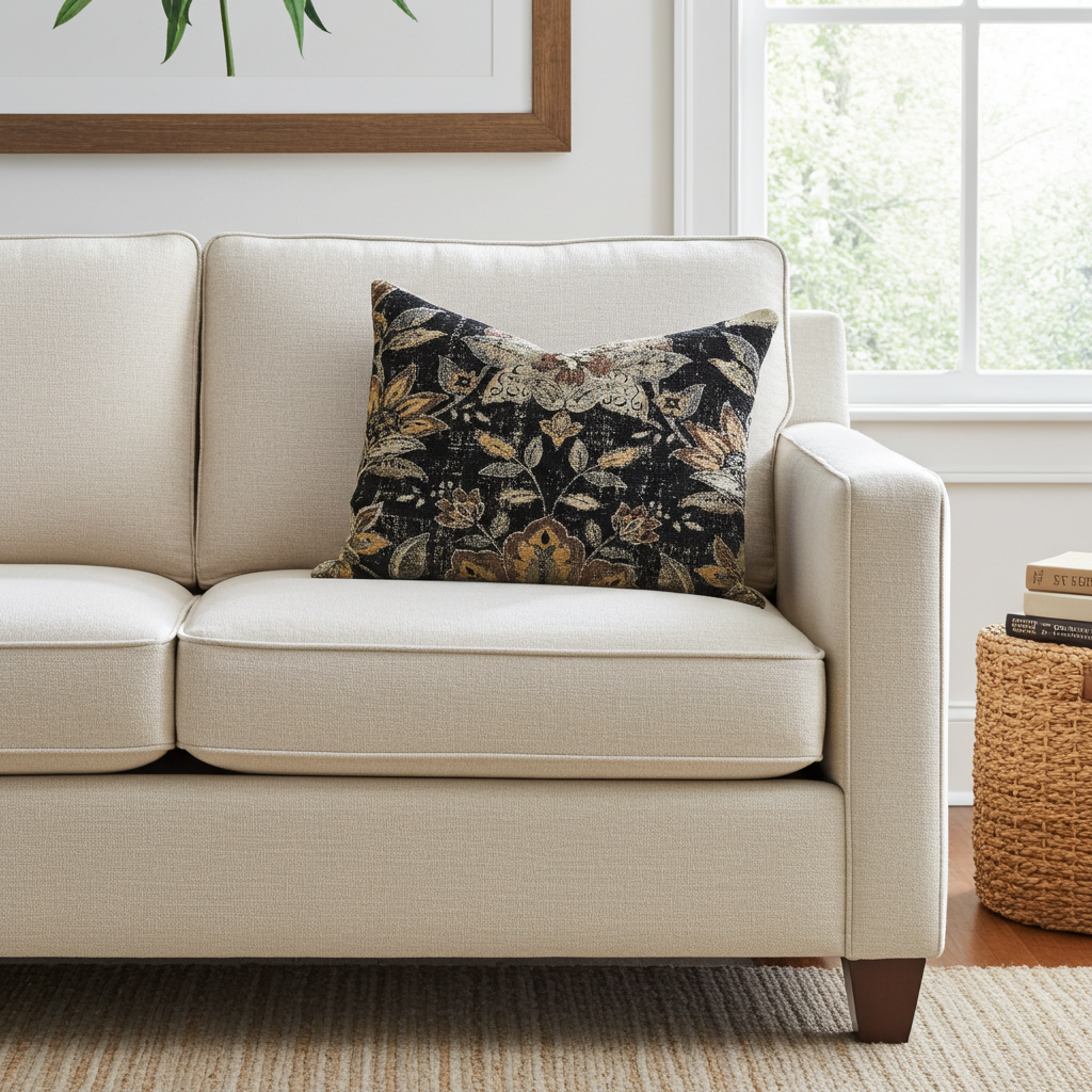 Noir Lotus Blossom Luxury Throw Pillow