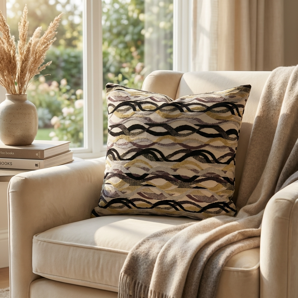 Misty Belvedere Luxury Throw Pillow in Brown and Black Tones