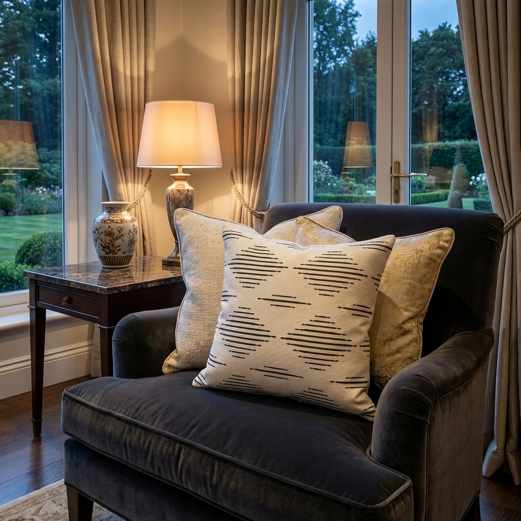 Black Crystal Luxury Throw Pillow in Black and Beige Tones