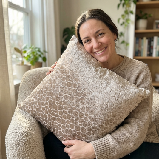 Bubbly Gal Luxury Throw Pillow in Beige Tones