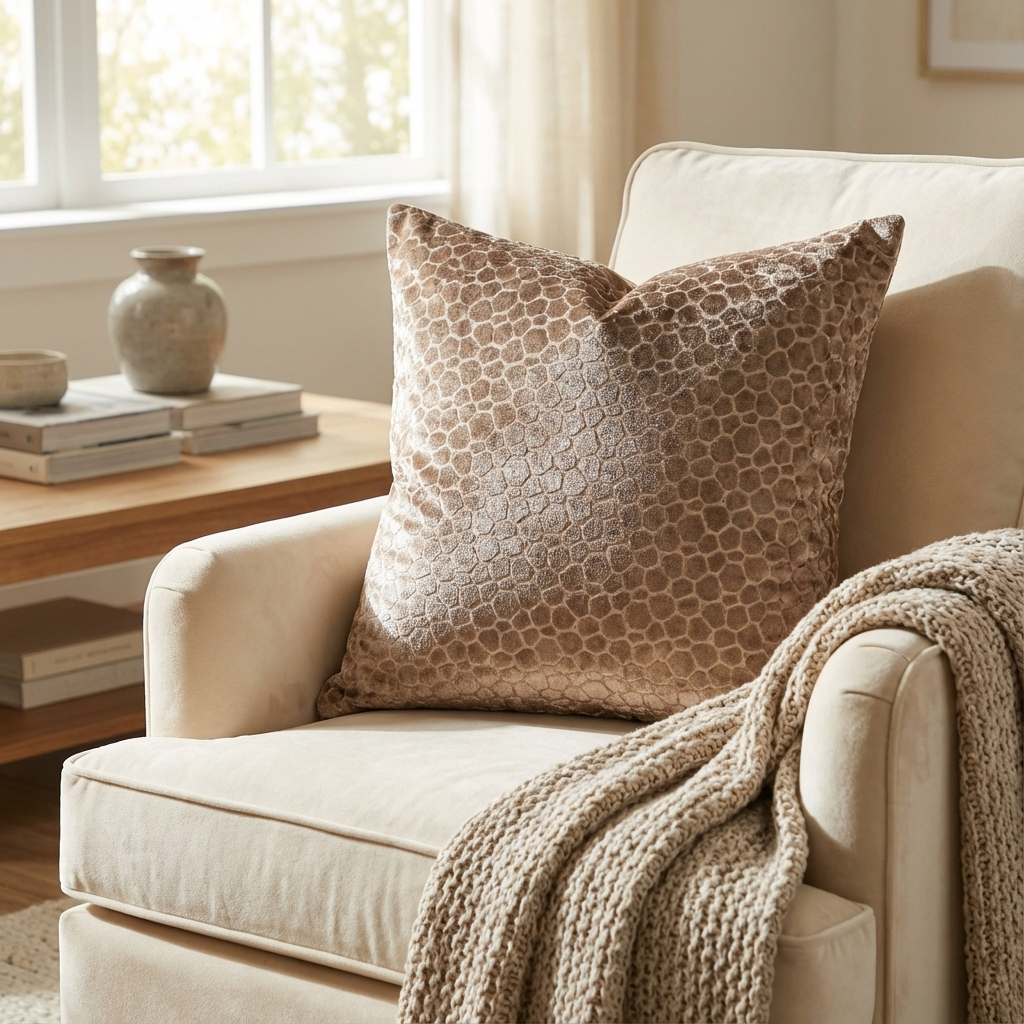 Bubbly Gal Luxury Throw Pillow in Beige Tones