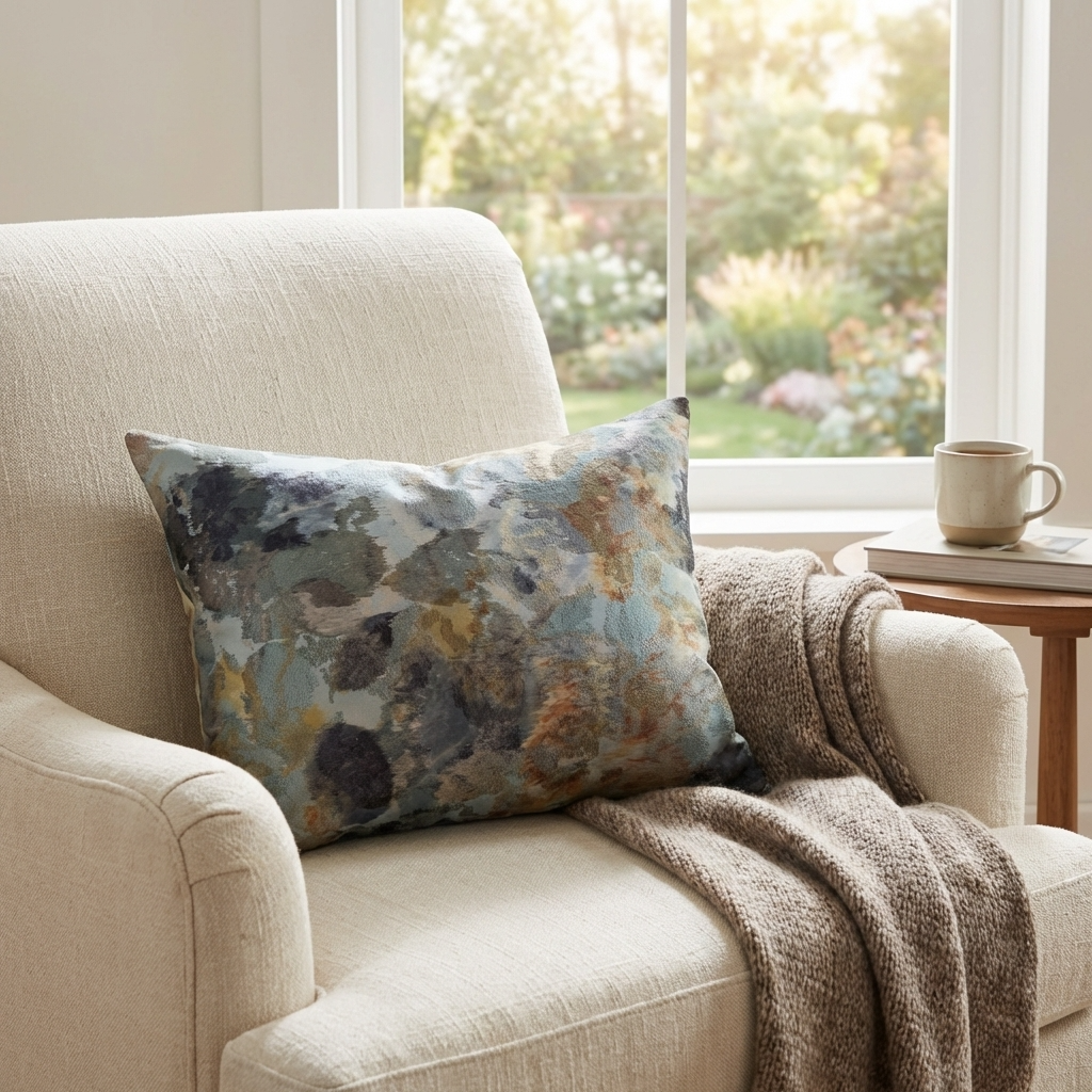 Icy Blue Wildflower Luxury Throw Pillow