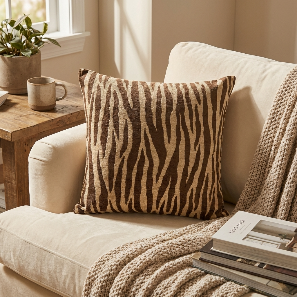 Zippy Zebra Brown and Beige Luxury Throw Pillow
