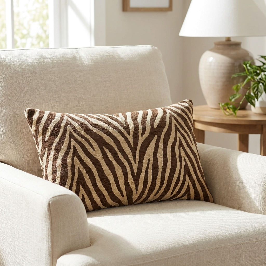 Zippy Zebra Brown and Beige Luxury Throw Pillow