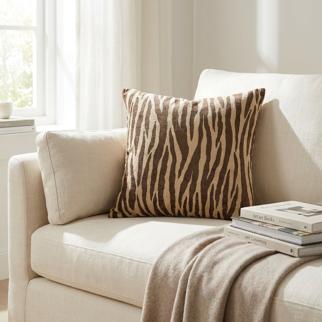 Zippy Zebra Brown and Beige Luxury Throw Pillow