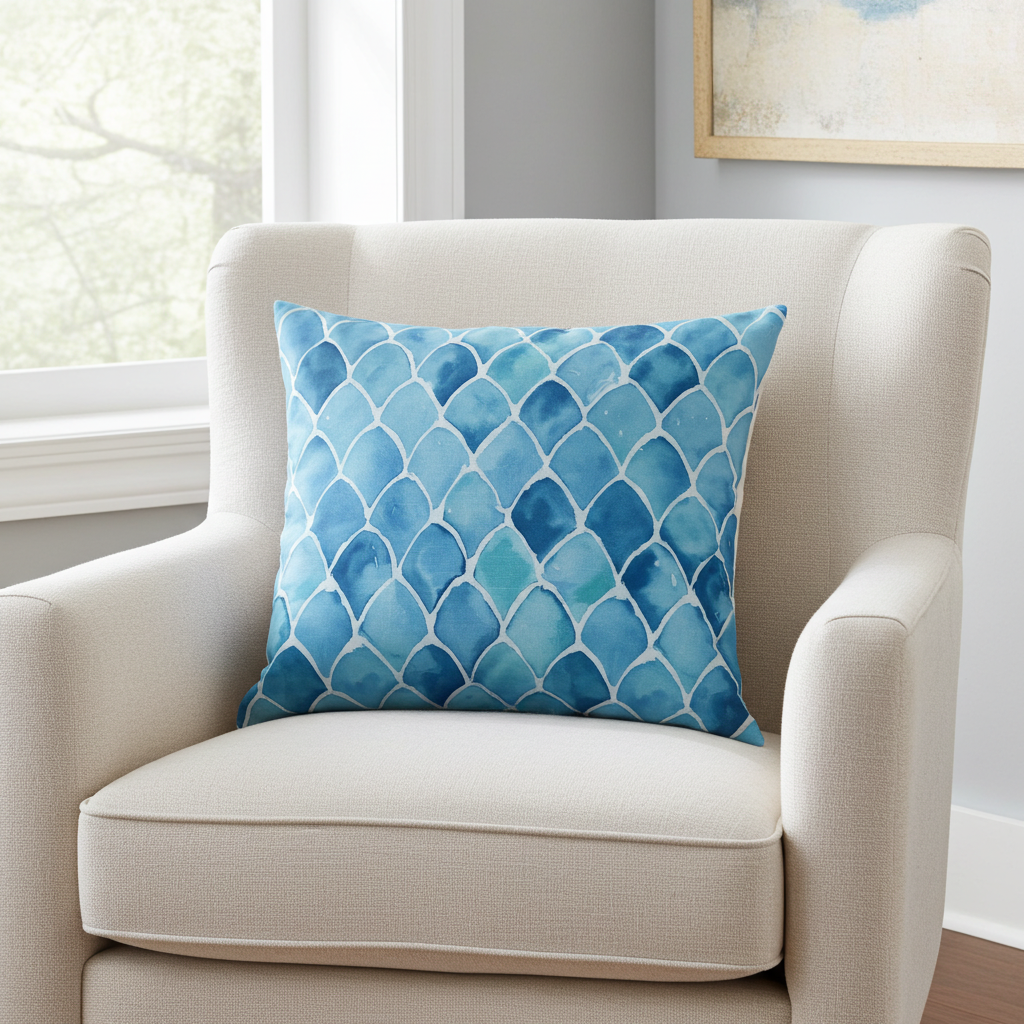 Bosky Willow Blue and White Luxury Throw Pillow