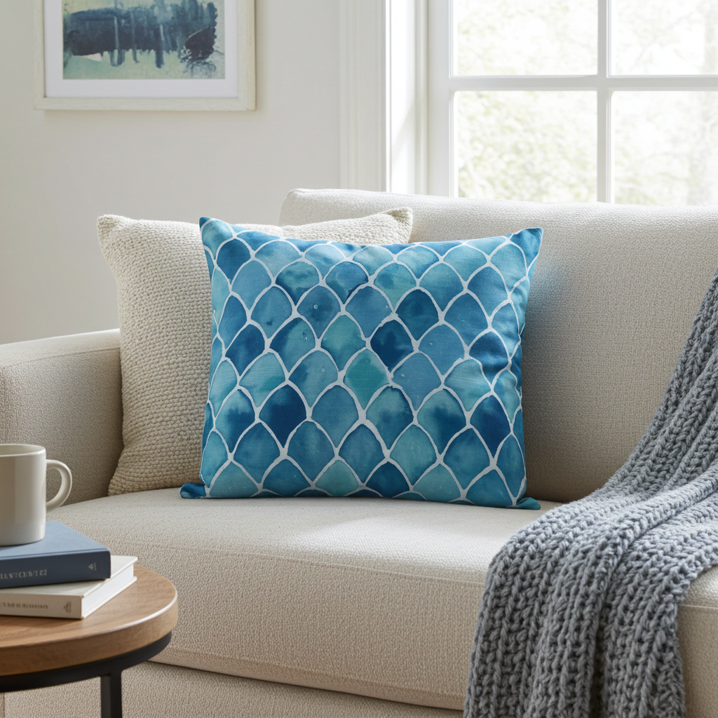 Bosky Willow Blue and White Luxury Throw Pillow