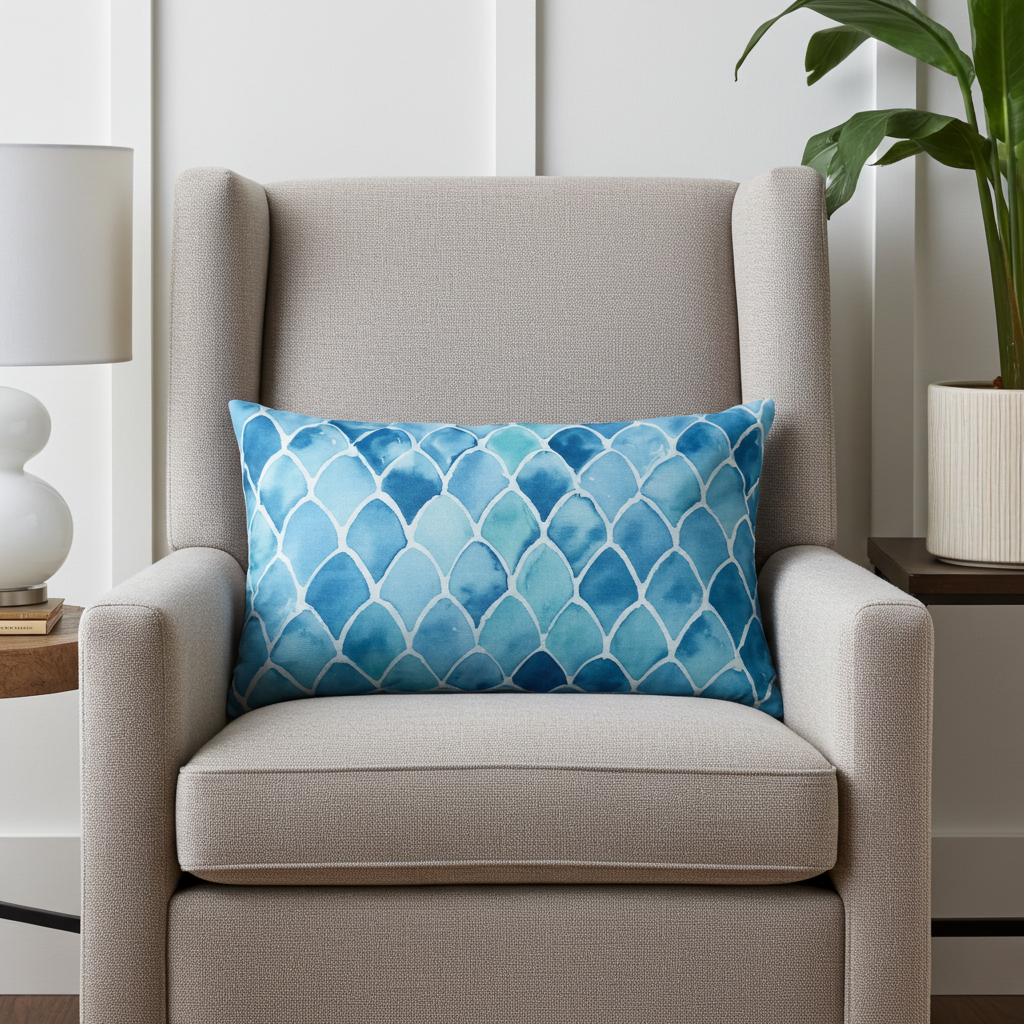 Bosky Willow Blue and White Luxury Throw Pillow