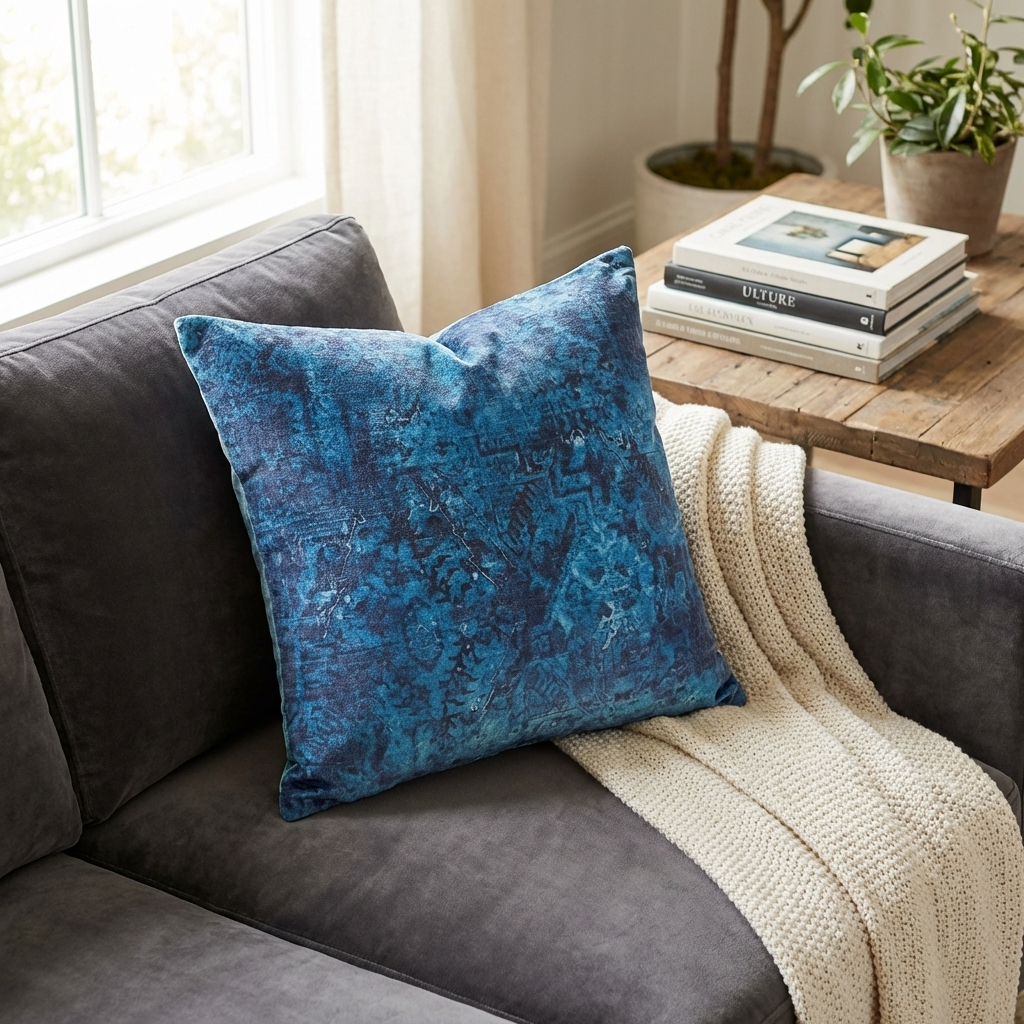 Pineapple Crush Blue and Black Luxury Throw Pillow