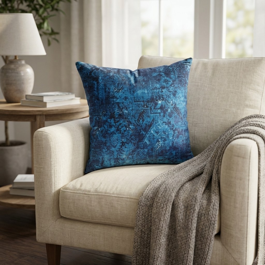 Pineapple Crush Blue and Black Luxury Throw Pillow