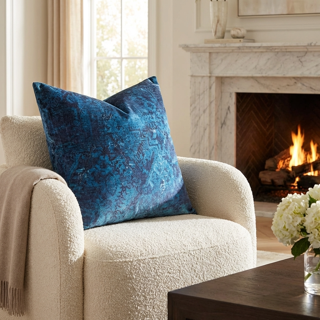 Pineapple Crush Blue and Black Luxury Throw Pillow