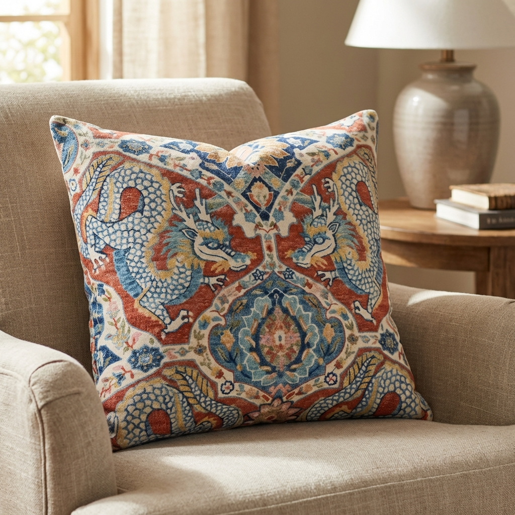 Amaryllis Dragon Multicolor Luxury Throw Pillow