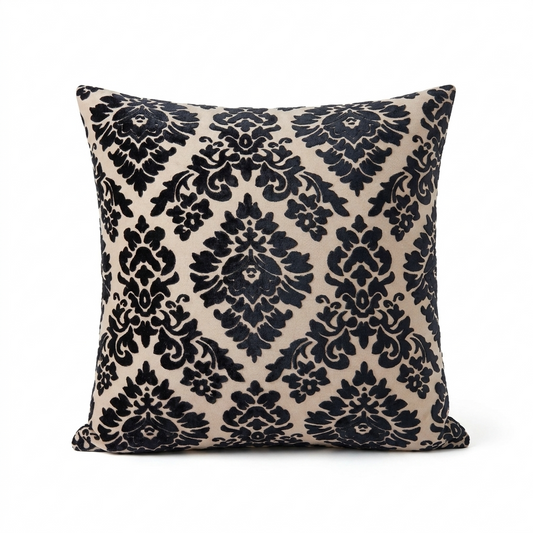 Floral Fantasy Black and Beige Luxury Throw Pillow