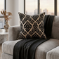 Floral Fantasy Black and Beige Luxury Throw Pillow