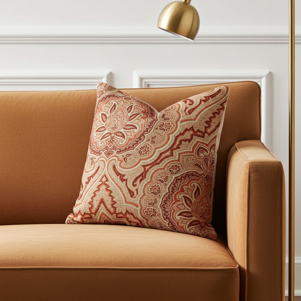 Enchanted Prairie Red and Beige Luxury Throw Pillow