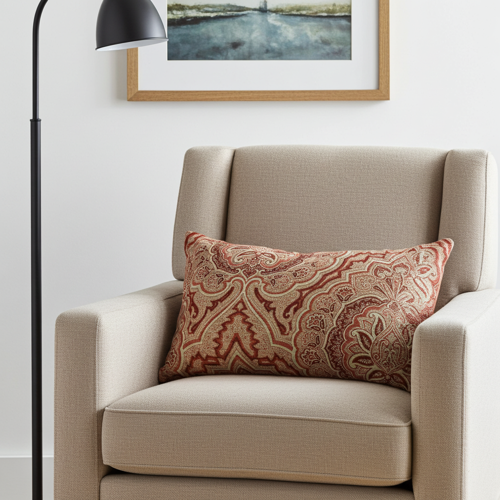 Enchanted Prairie Red and Beige Luxury Throw Pillow
