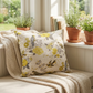 Song Bird Gardens Yellow, Beige and Gray Luxury Throw Pillow