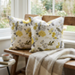 Song Bird Gardens Yellow, Beige and Gray Luxury Throw Pillow