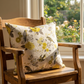Song Bird Gardens Yellow, Beige and Gray Luxury Throw Pillow