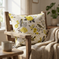 Song Bird Gardens Yellow, Beige and Gray Luxury Throw Pillow