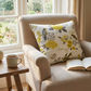 Song Bird Gardens Yellow, Beige and Gray Luxury Throw Pillow