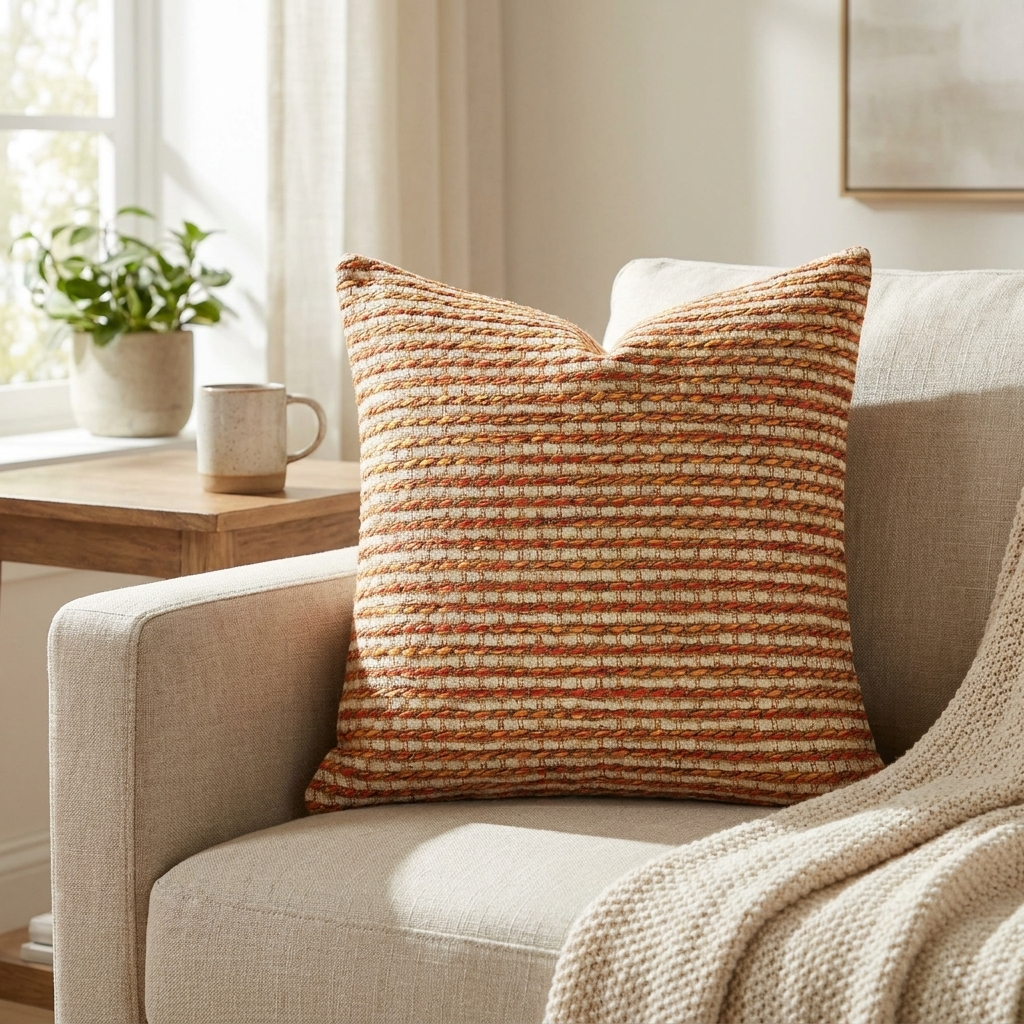 French Brick Orange and Beige Luxury Throw Pillow