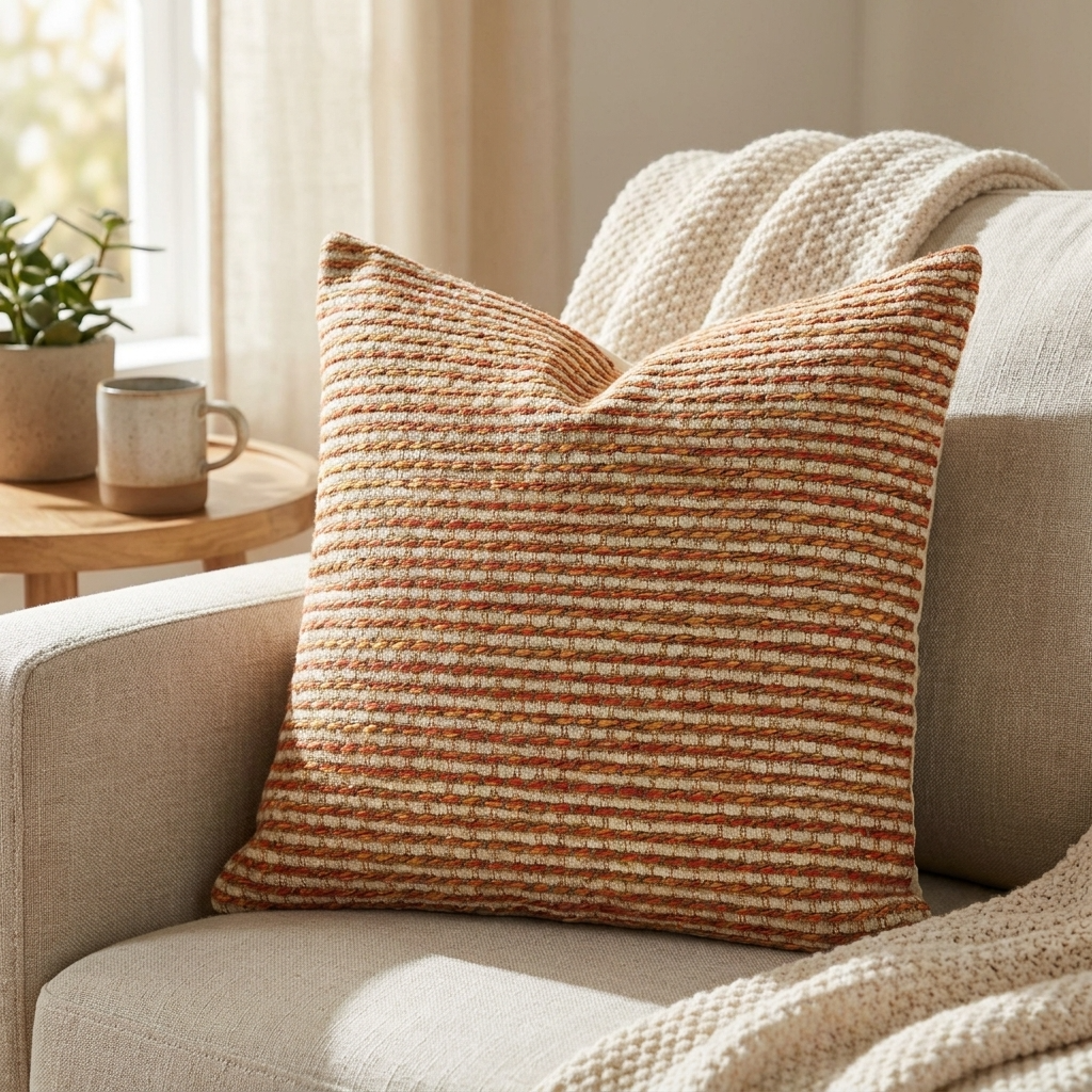 French Brick Orange and Beige Luxury Throw Pillow