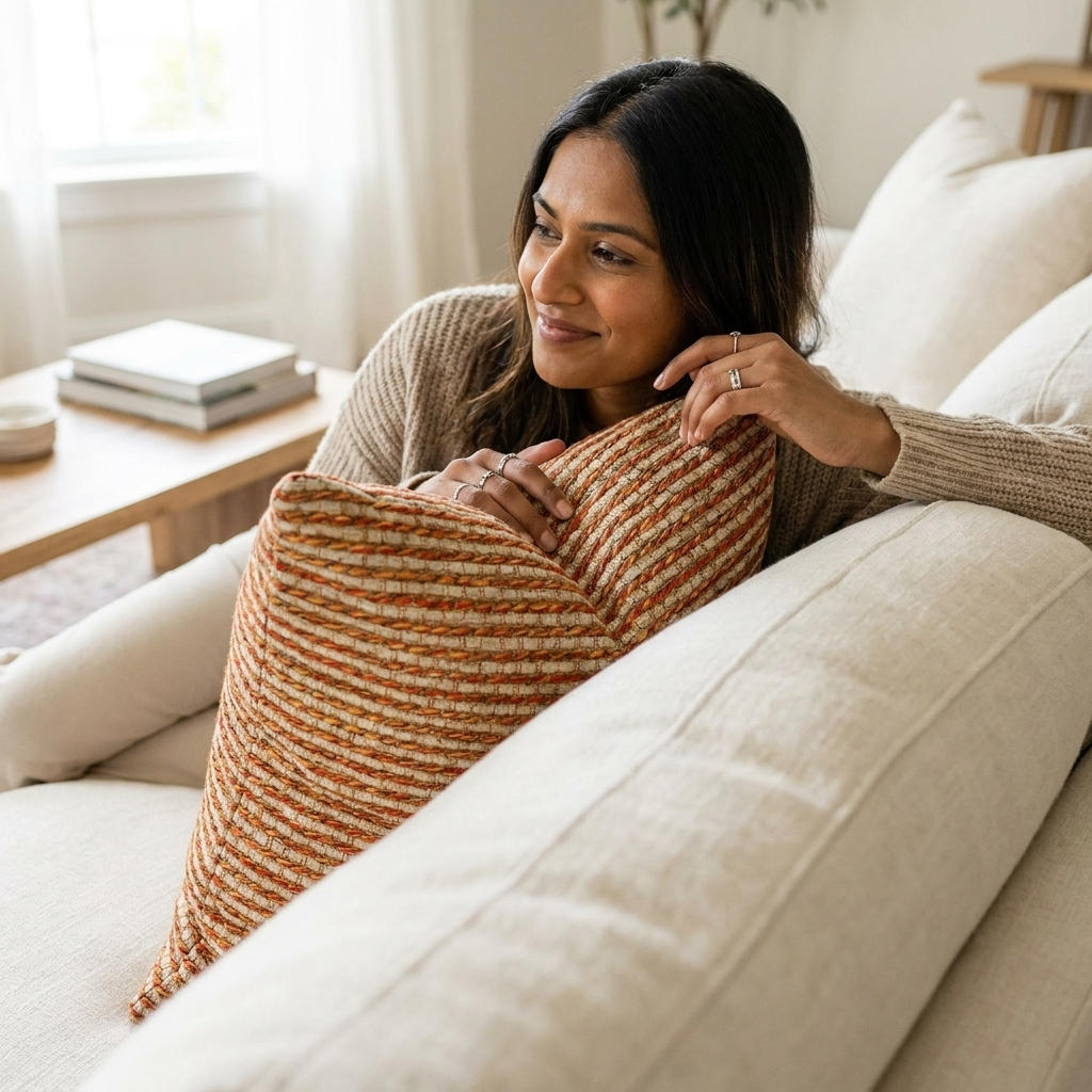 French Brick Orange and Beige Luxury Throw Pillow
