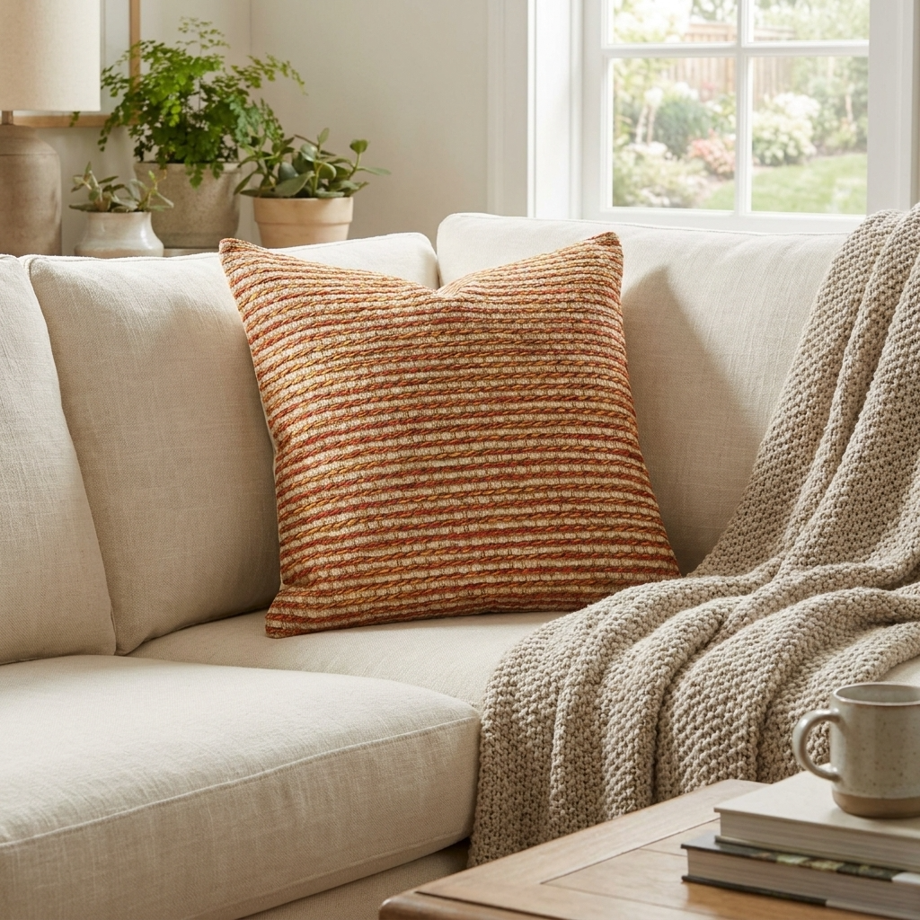 French Brick Orange and Beige Luxury Throw Pillow