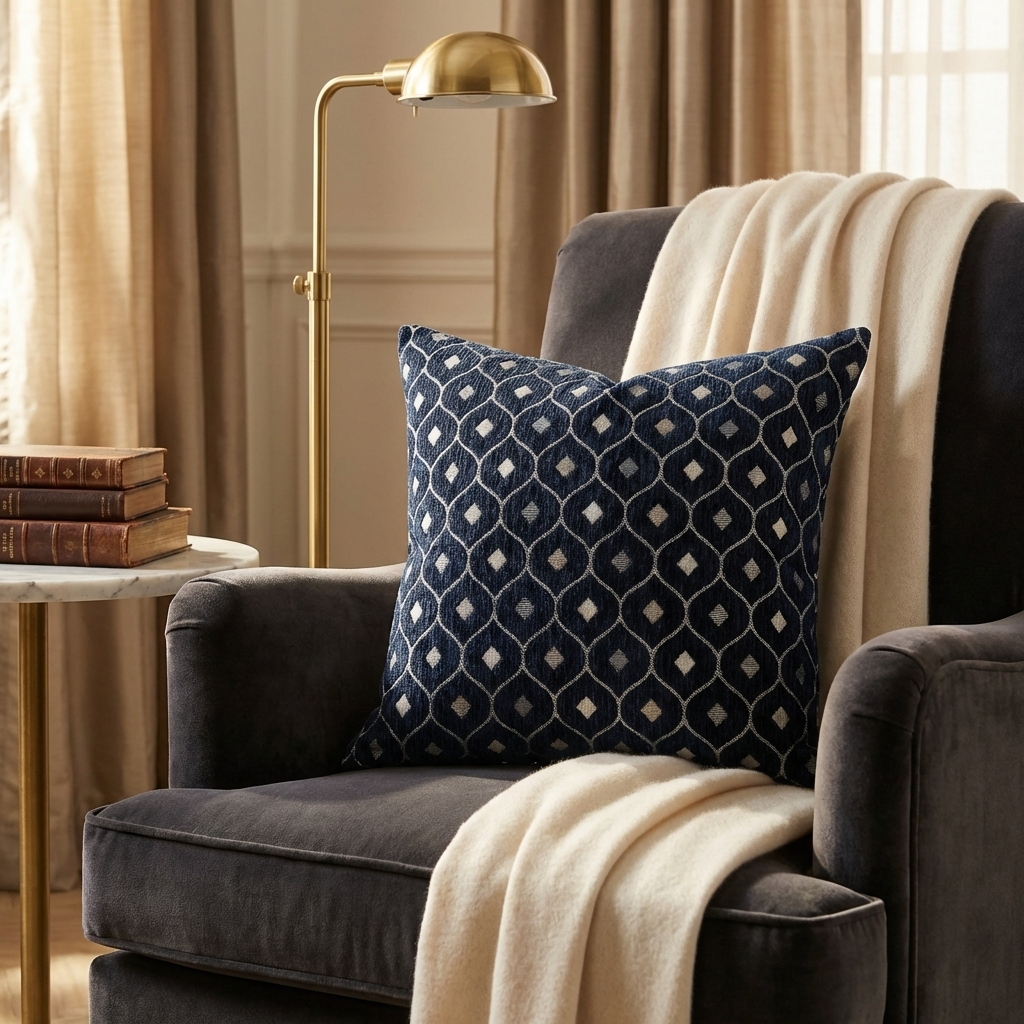 Teal Abyss Blue and Gold Luxury Throw Pillow