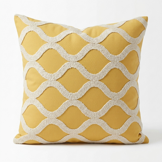 Honeycomb Yellow and Beige Luxury Throw Pillow