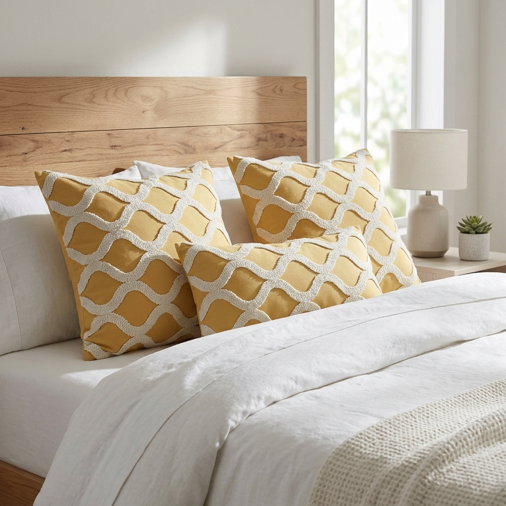 Honeycomb Yellow and Beige Luxury Throw Pillow