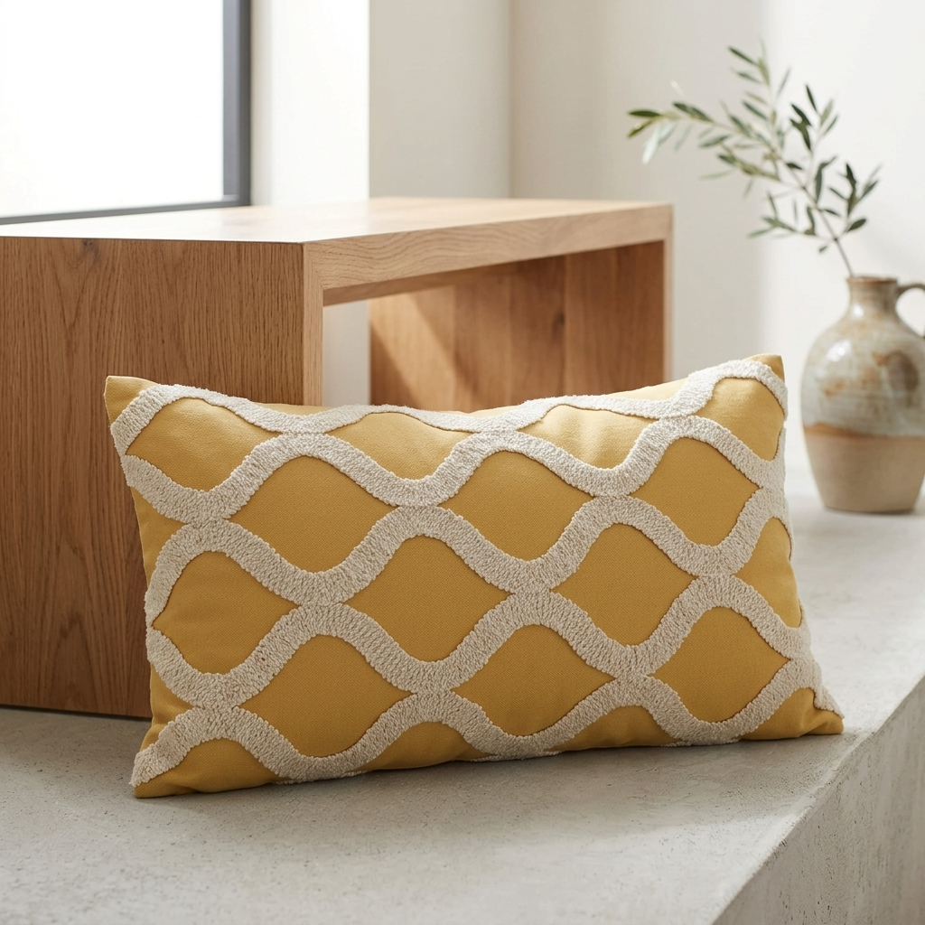 Honeycomb Yellow and Beige Luxury Throw Pillow