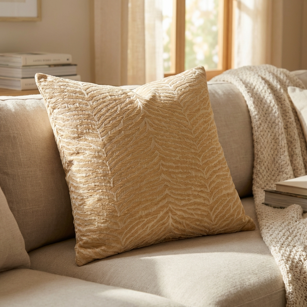 Oasis Waves Yellow and Beige Luxury Throw Pillow