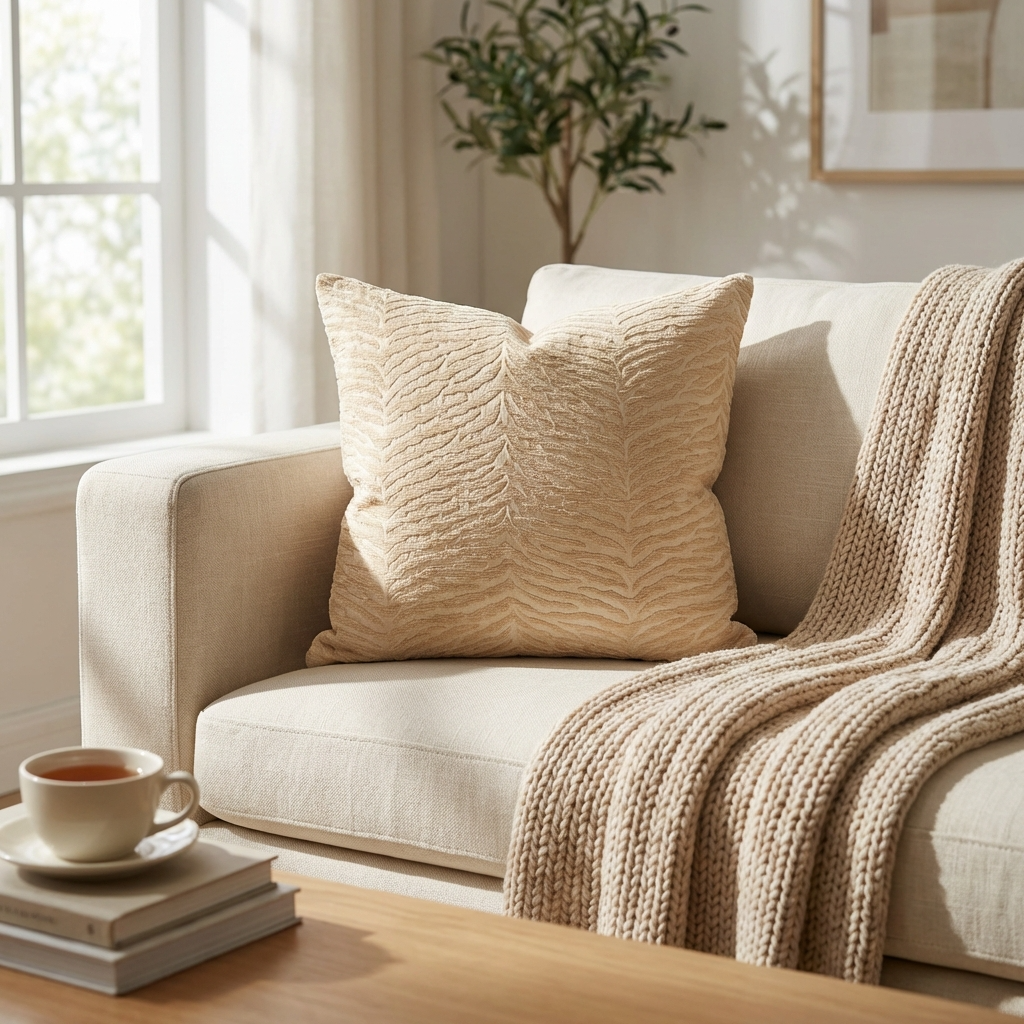 Oasis Waves Yellow and Beige Luxury Throw Pillow
