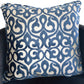 Velvety French Medallion Blue and Off White Geometric Luxury Throw Pillow