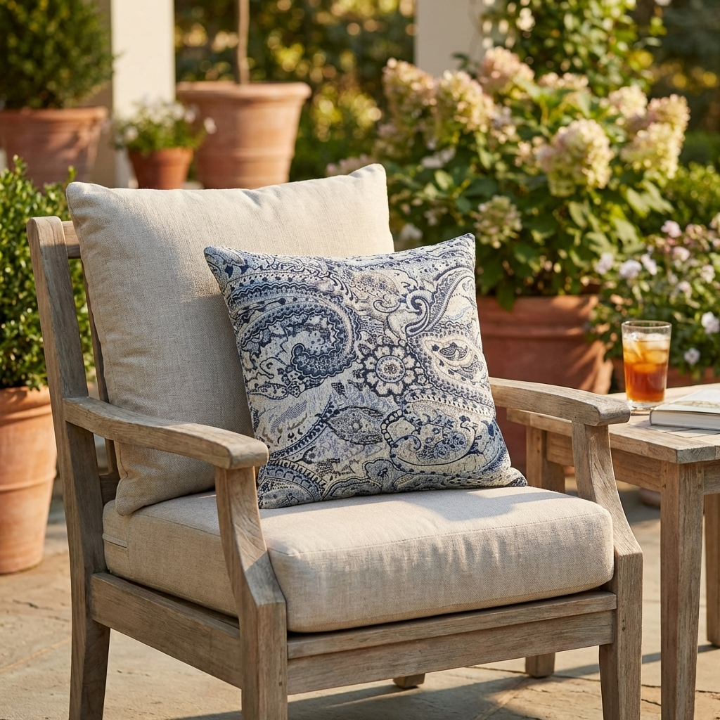Aristocratic Floret White/ Blue Paisley Luxury Outdoor/Indoor Throw Pillow