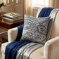 Aristocratic Floret White/ Blue Paisley Luxury Outdoor/Indoor Throw Pillow