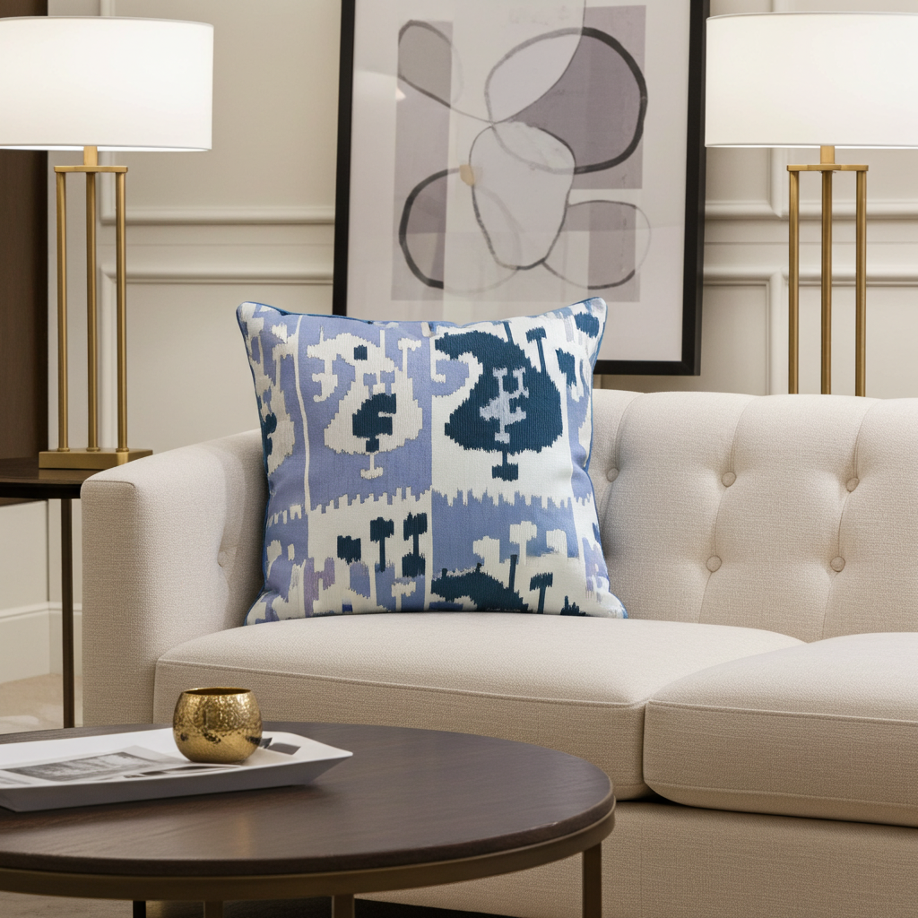 Wild Chumash Blue Brown Geometric Luxury Outdoor/Indoor Throw Pillow