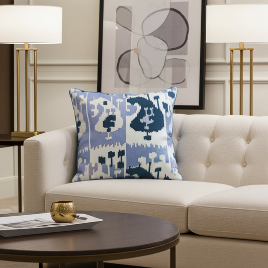 Wild Chumash Blue Brown Geometric Luxury Outdoor/Indoor Throw Pillow