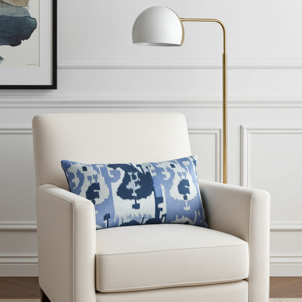 Wild Chumash Blue Brown Geometric Luxury Outdoor/Indoor Throw Pillow