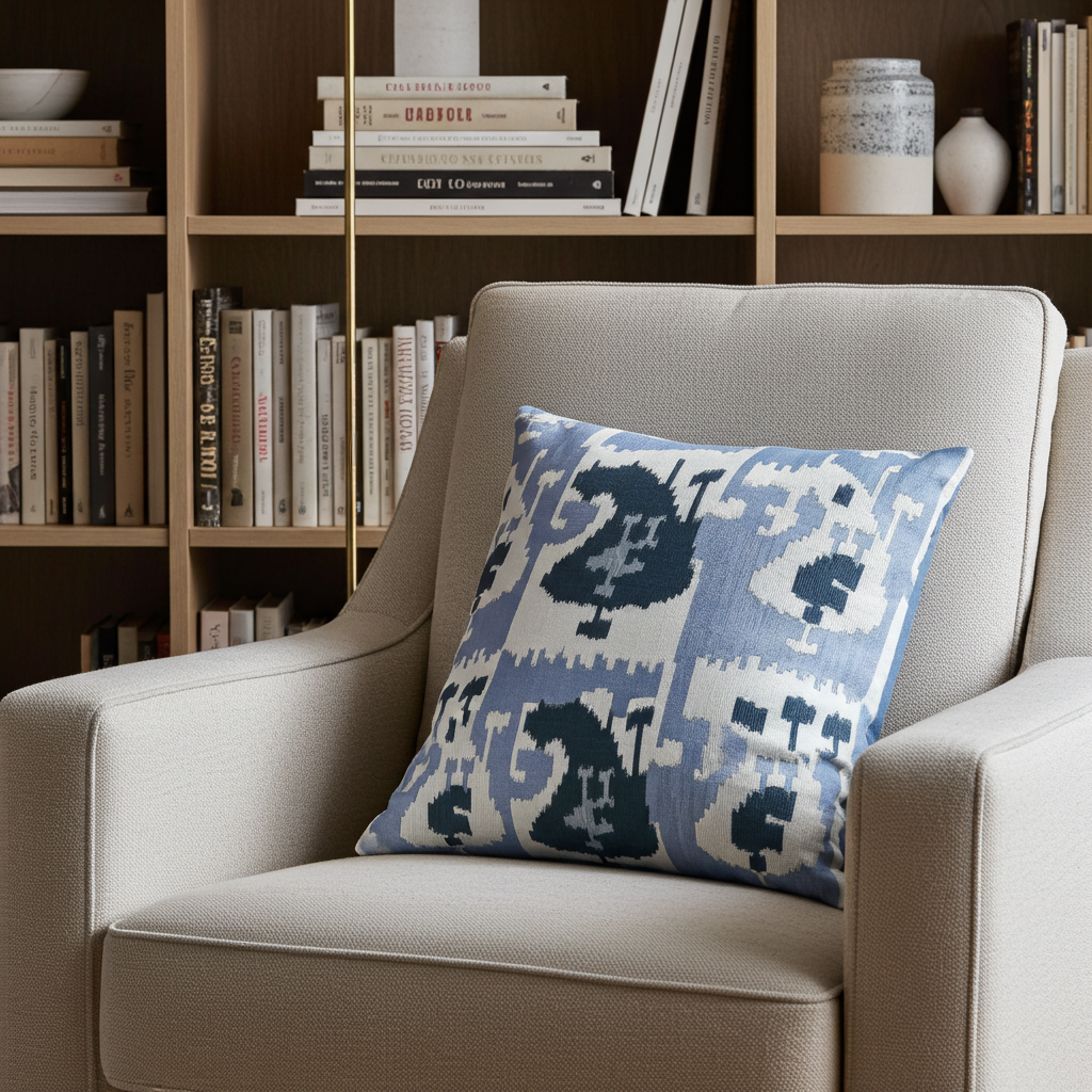 Wild Chumash Blue Brown Geometric Luxury Outdoor/Indoor Throw Pillow