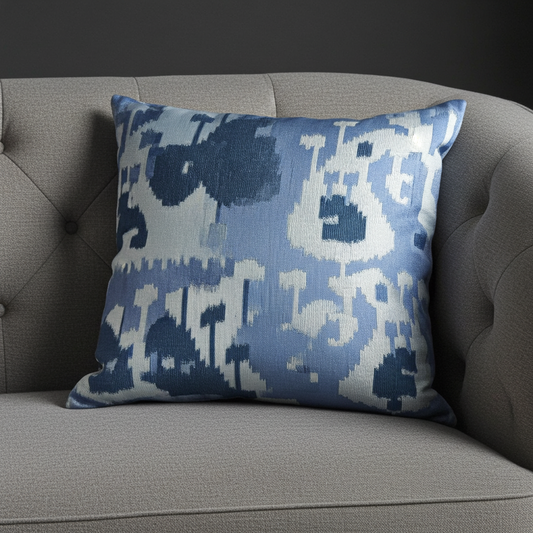 Wild Chumash Blue Brown Geometric Luxury Outdoor/Indoor Throw Pillow